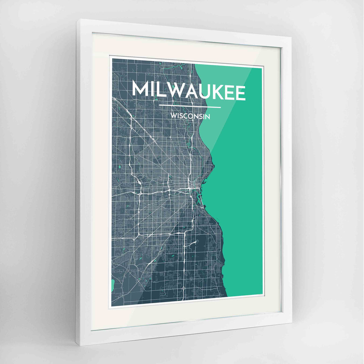 Framed Milwaukee City Map 24x36&quot; Contemporary White frame Point Two Design Group