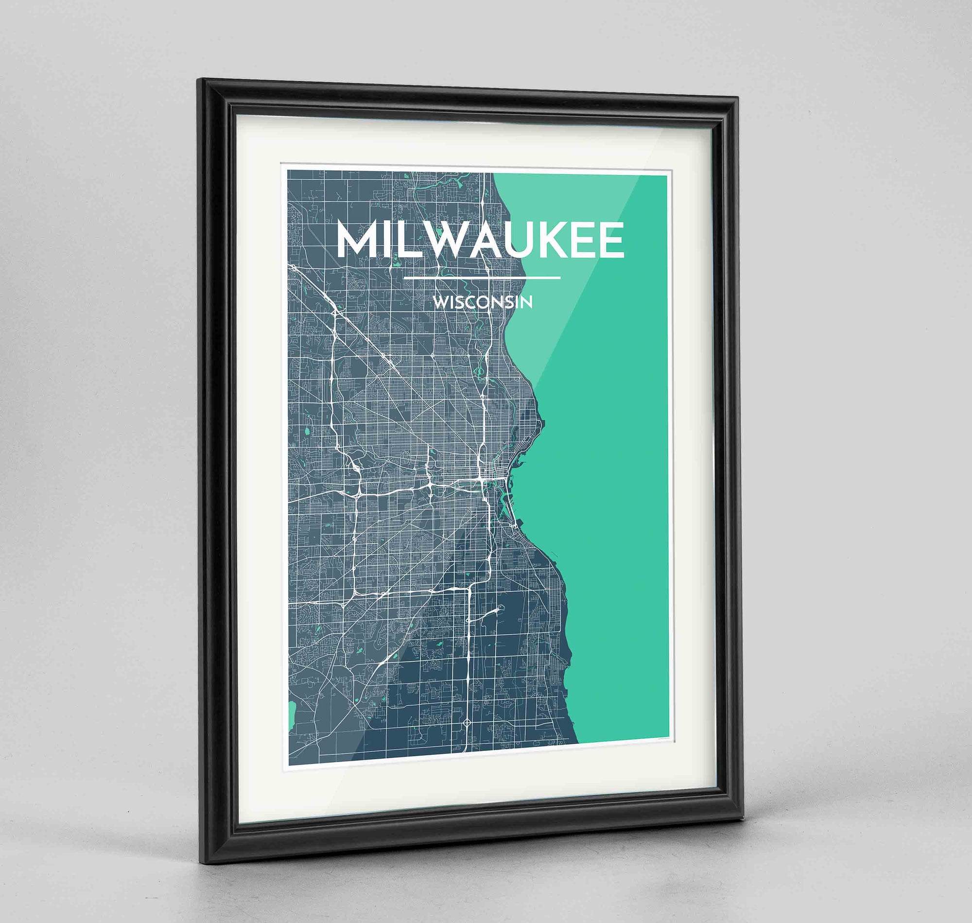 Framed Milwaukee City Map 24x36" Traditional Black frame Point Two Design Group