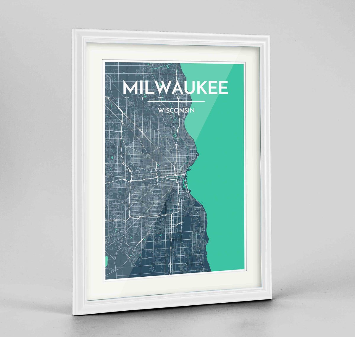 Framed Milwaukee City Map 24x36&quot; Traditional White frame Point Two Design Group