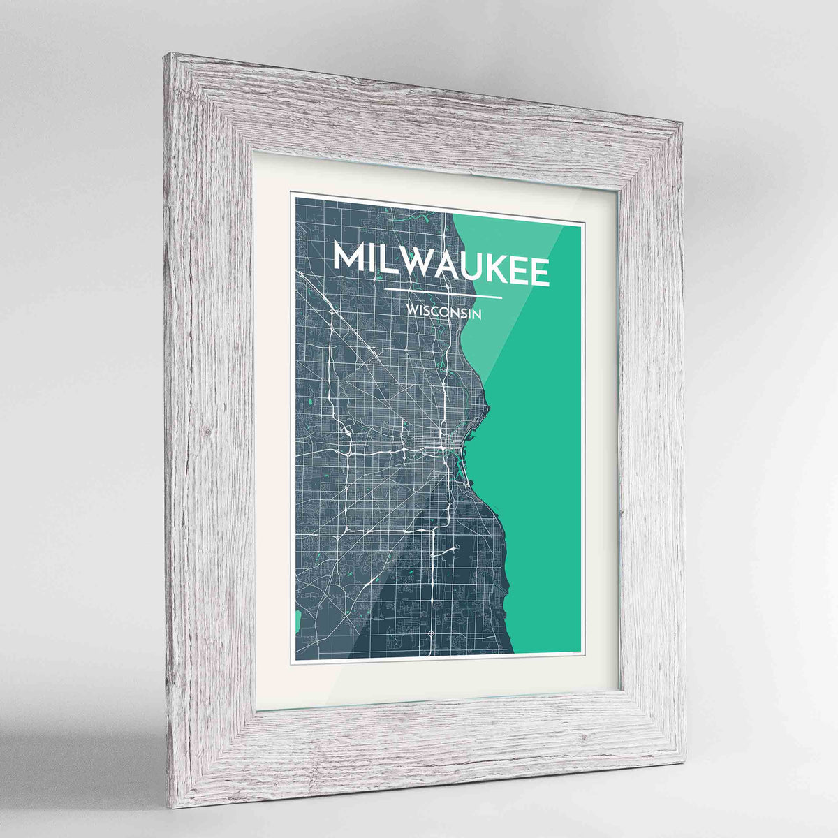 Framed Milwaukee City Map 24x36&quot; Western White frame Point Two Design Group