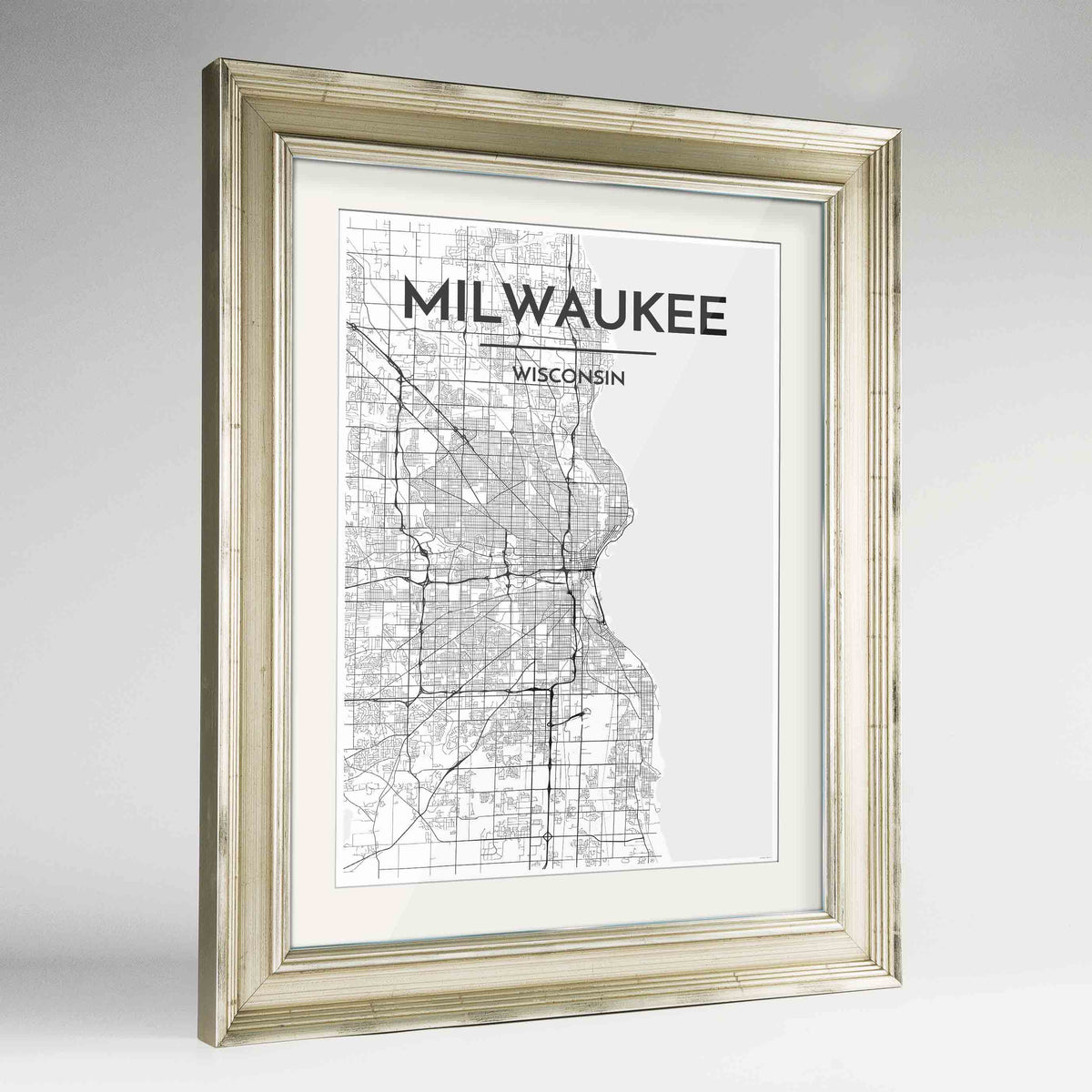 Framed Milwaukee City Map 24x36&quot; Champagne frame Point Two Design Group