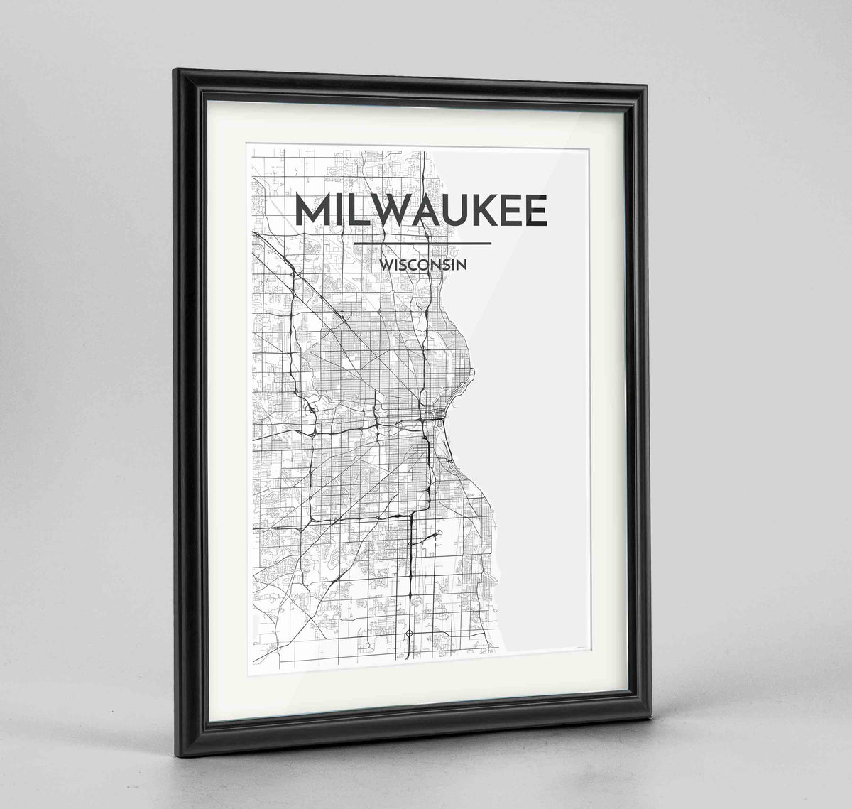 Framed Milwaukee City Map 24x36&quot; Traditional Black frame Point Two Design Group
