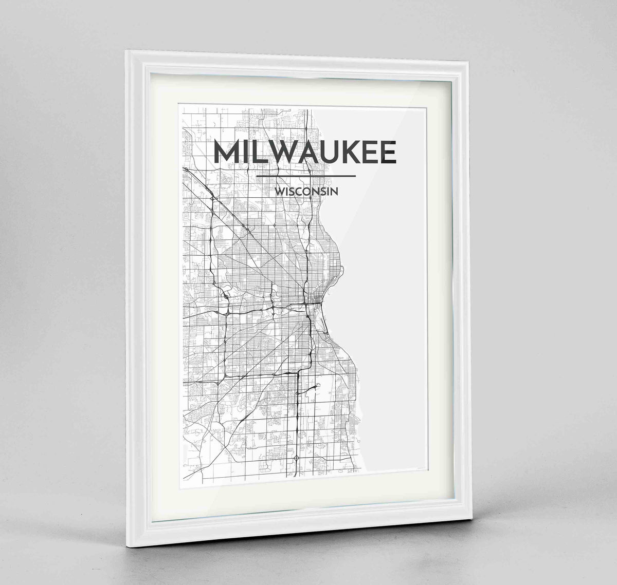 Framed Milwaukee City Map 24x36&quot; Traditional White frame Point Two Design Group
