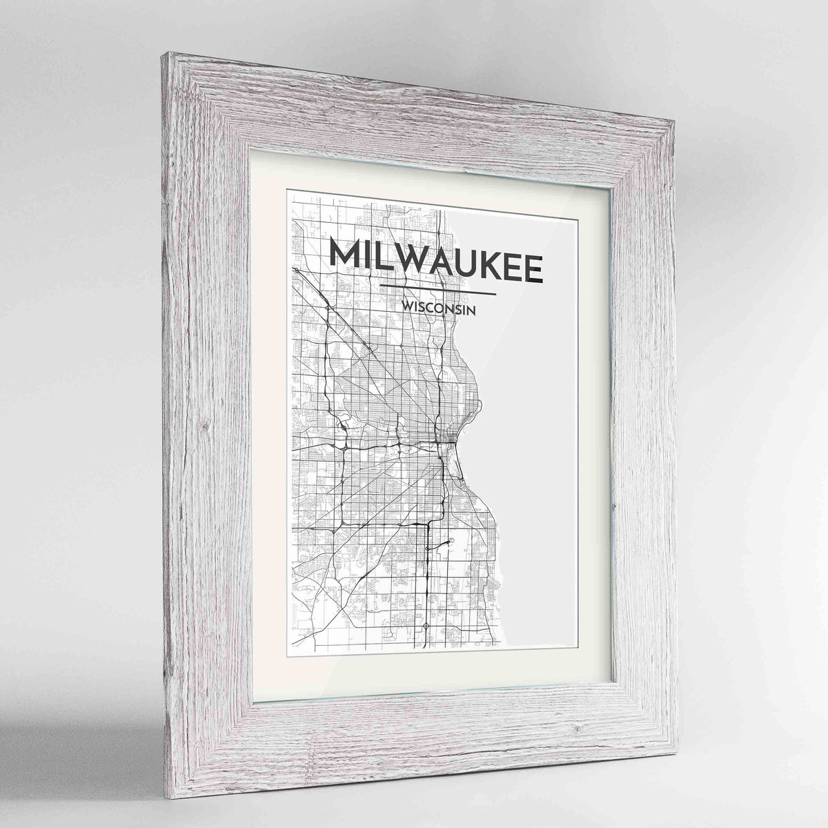 Framed Milwaukee City Map 24x36&quot; Western White frame Point Two Design Group
