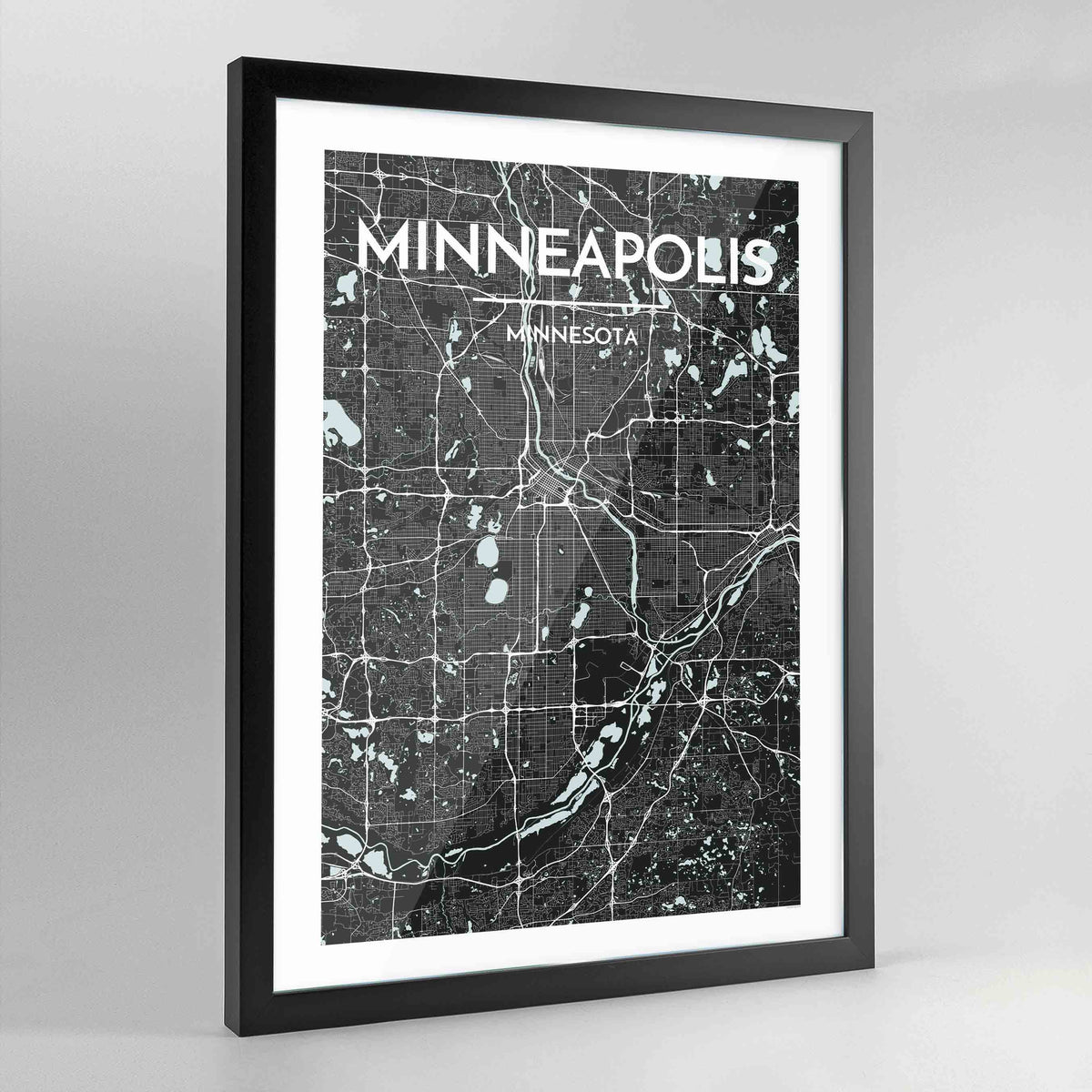 Framed Minneapolis City Map Art Print - Point Two Design