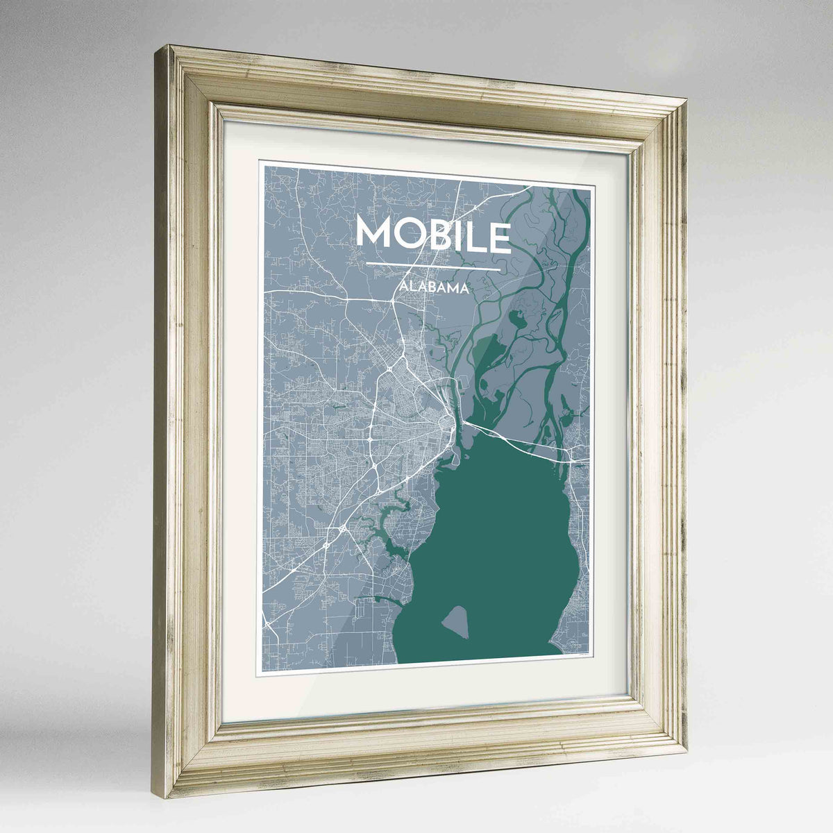 Framed Mobile Map Art Print 24x36&quot; Champagne frame Point Two Design Group