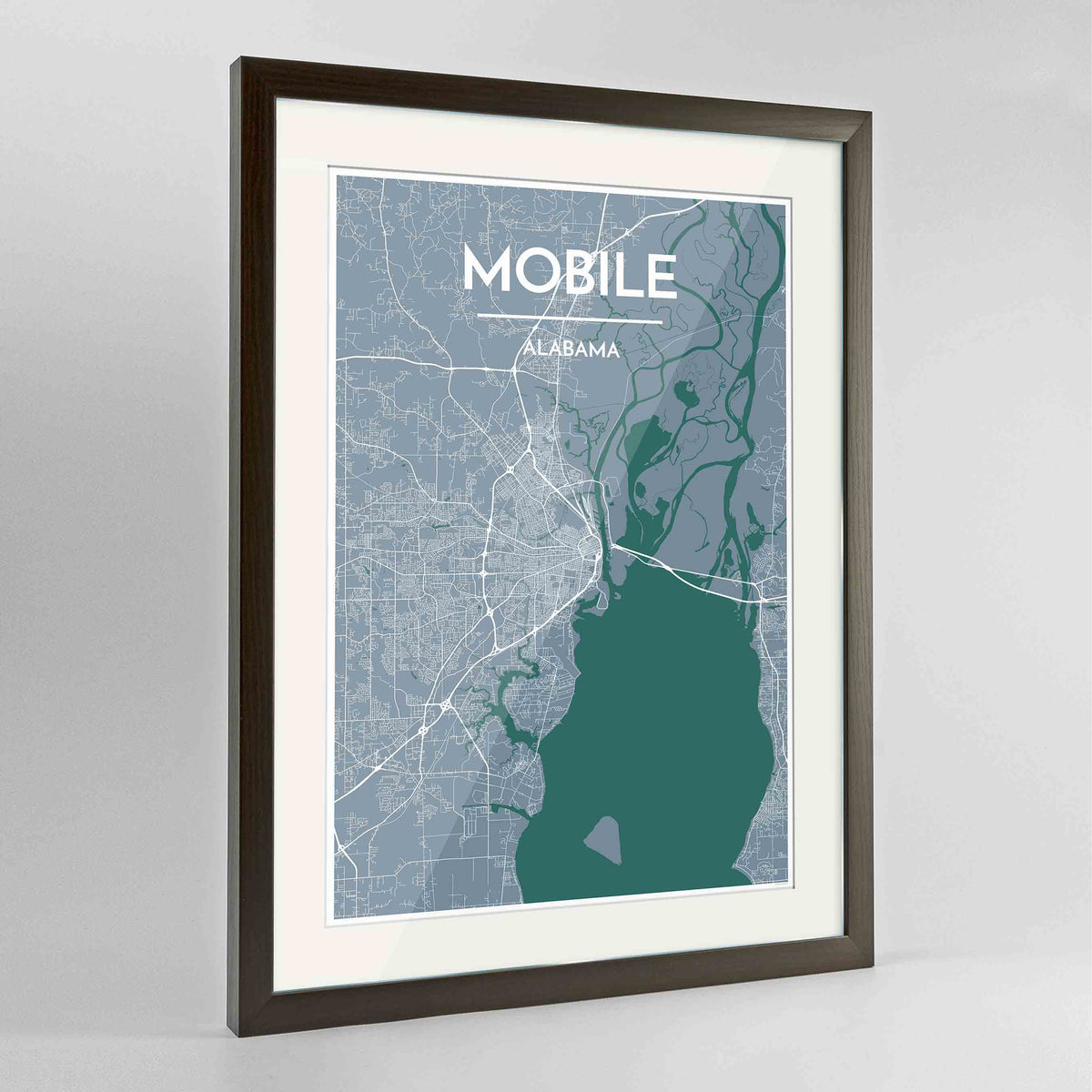 Framed Mobile Map Art Print 24x36&quot; Contemporary Walnut frame Point Two Design Group