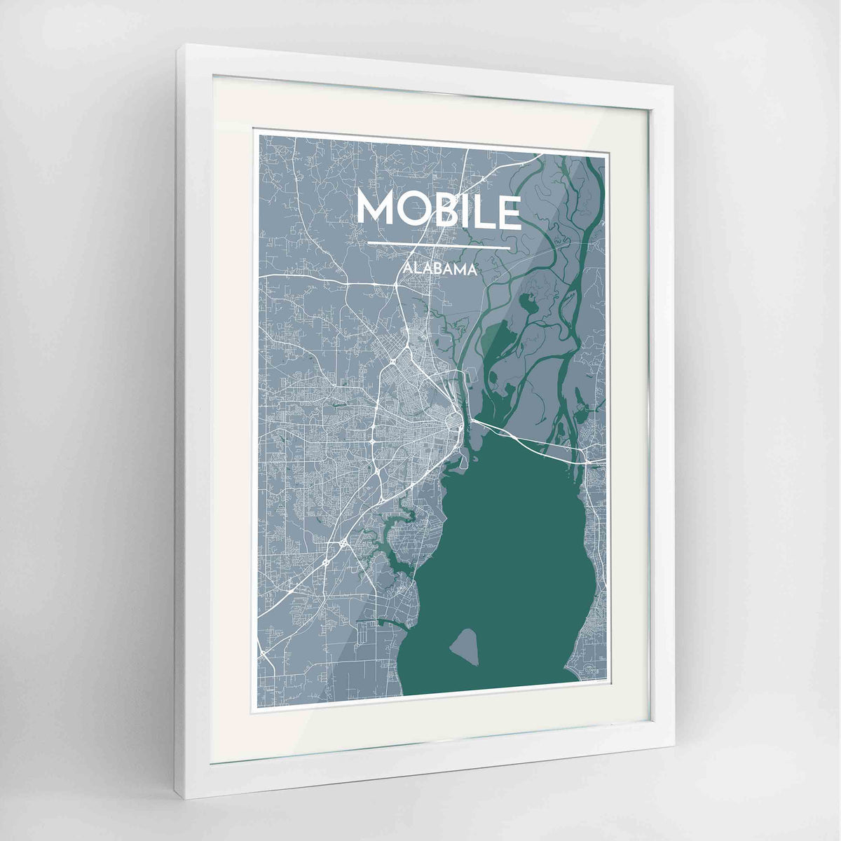 Framed Mobile Map Art Print 24x36&quot; Contemporary White frame Point Two Design Group