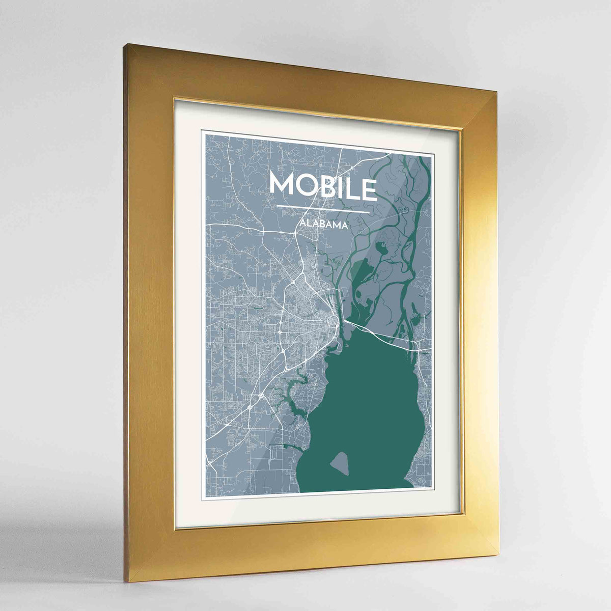 Framed Mobile Map Art Print 24x36&quot; Gold frame Point Two Design Group