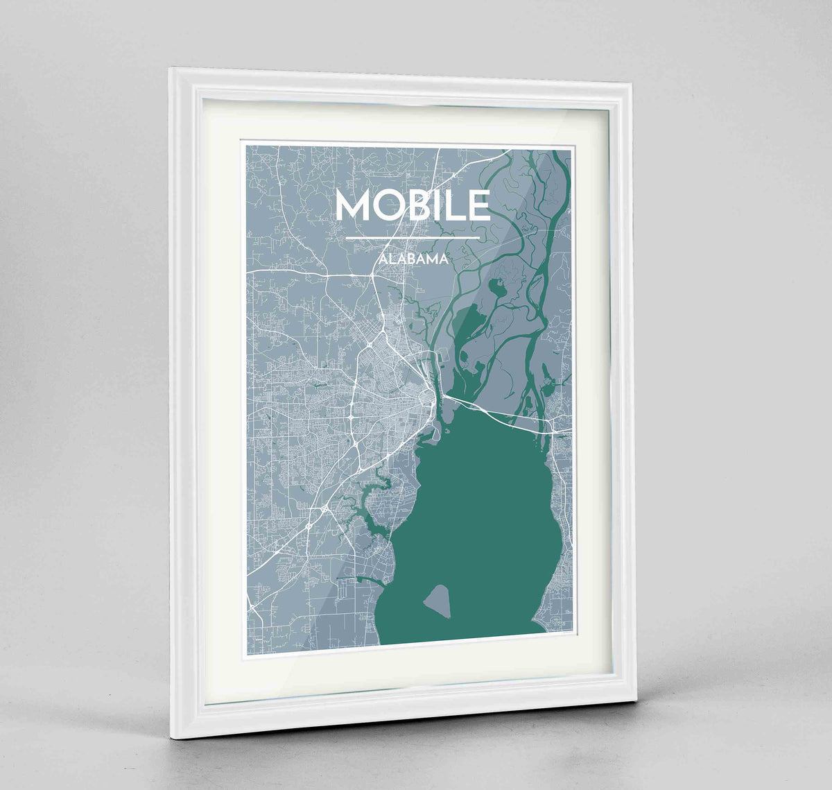 Framed Mobile Map Art Print 24x36&quot; Traditional White frame Point Two Design Group