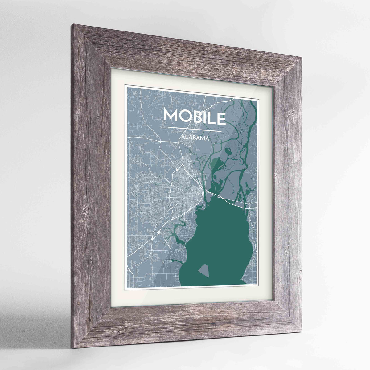 Framed Mobile Map Art Print 24x36&quot; Western Grey frame Point Two Design Group