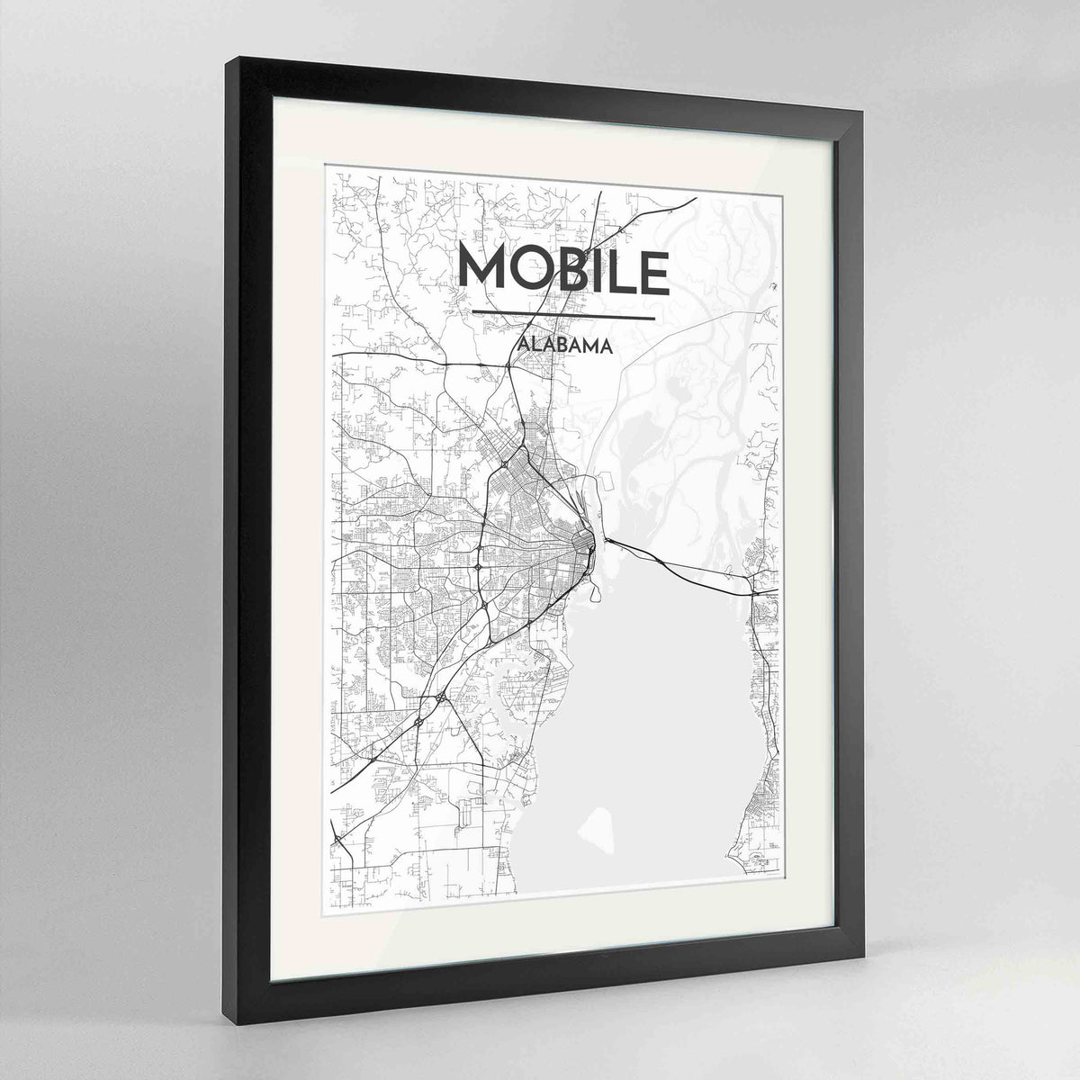 Framed Mobile Map Art Print 24x36&quot; Contemporary Black frame Point Two Design Group
