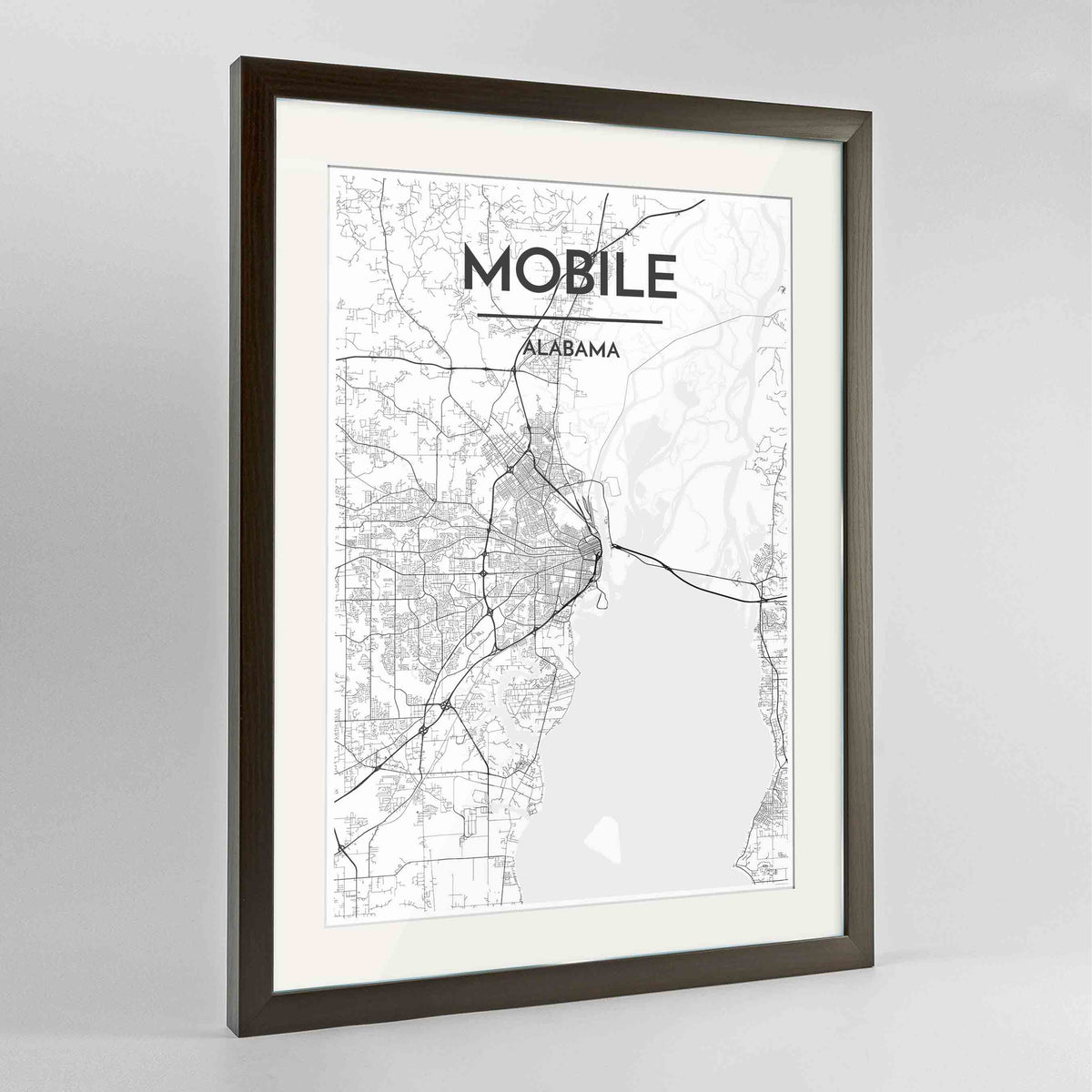 Framed Mobile Map Art Print 24x36&quot; Contemporary Walnut frame Point Two Design Group