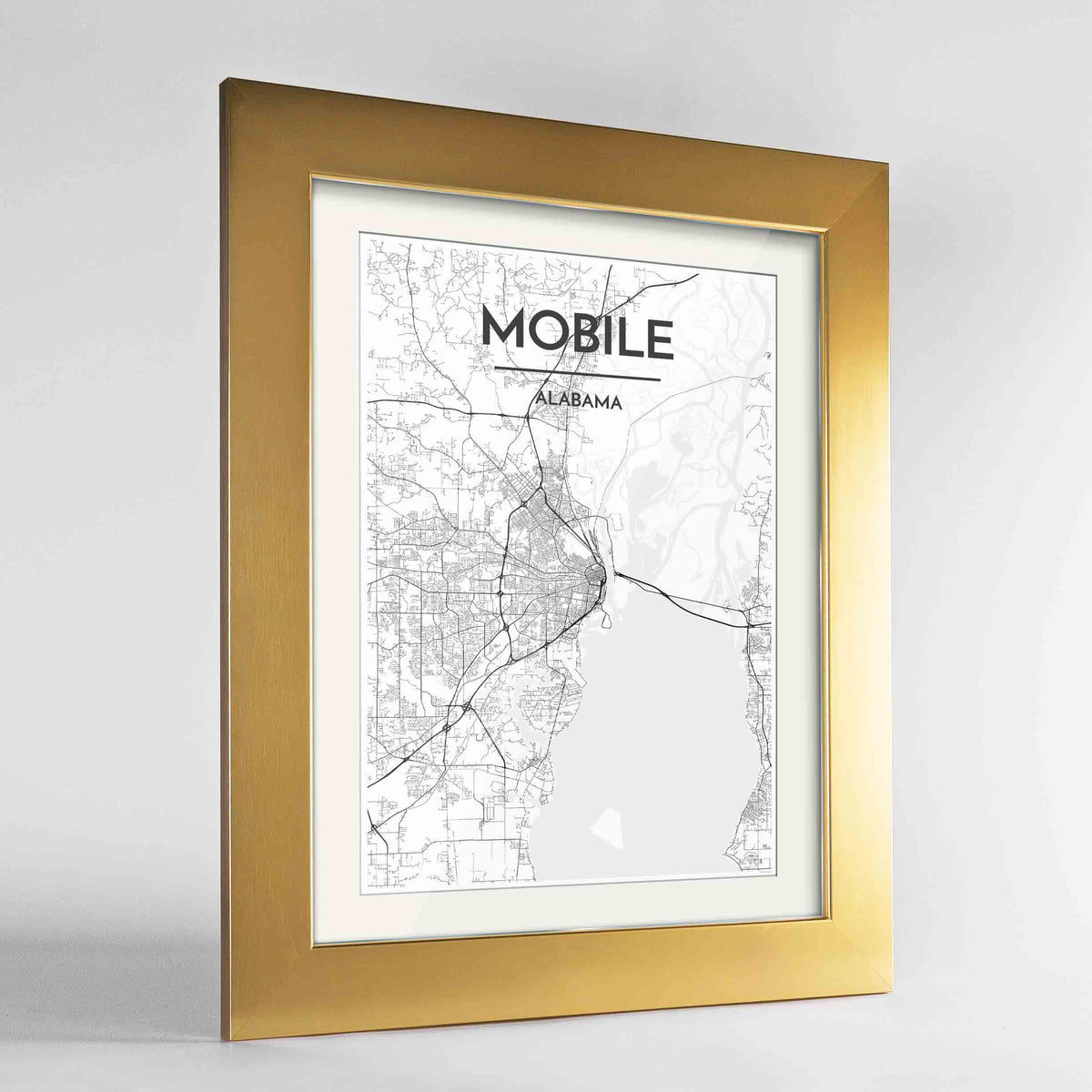 Framed Mobile Map Art Print 24x36&quot; Gold frame Point Two Design Group