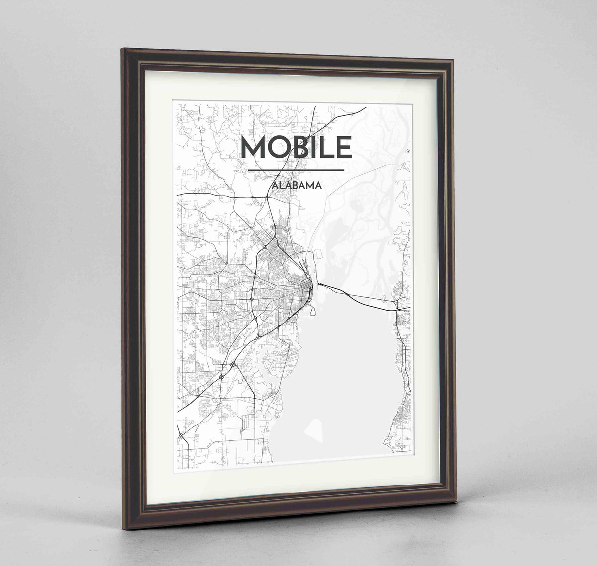 Framed Mobile Map Art Print 24x36&quot; Traditional Walnut frame Point Two Design Group