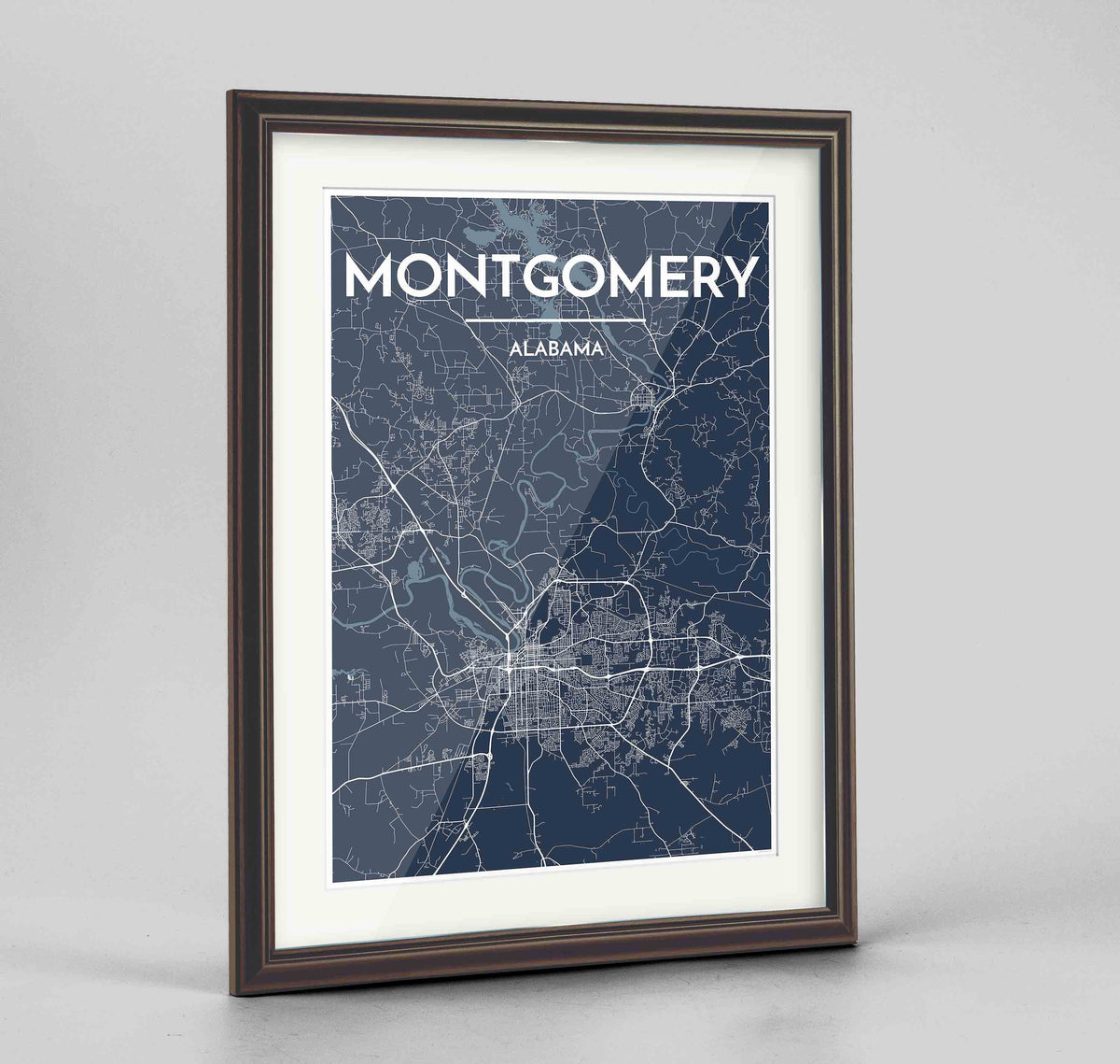 Framed Montgomery Map Art Print 24x36&quot; Traditional Walnut frame Point Two Design Group