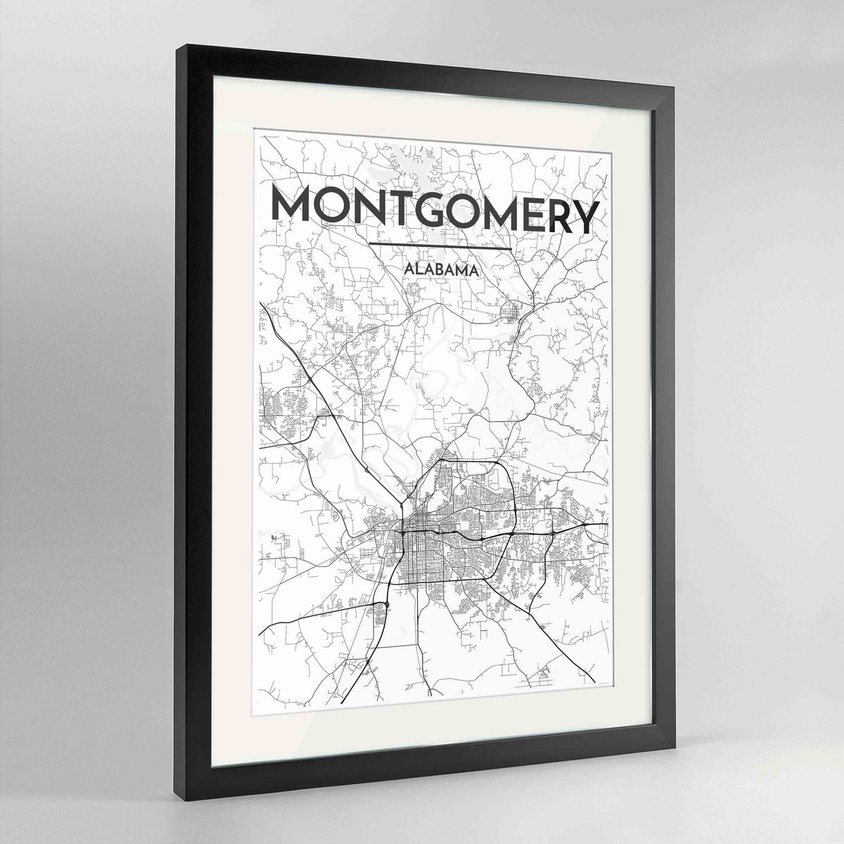 Framed Montgomery Map Art Print 24x36&quot; Contemporary Black frame Point Two Design Group
