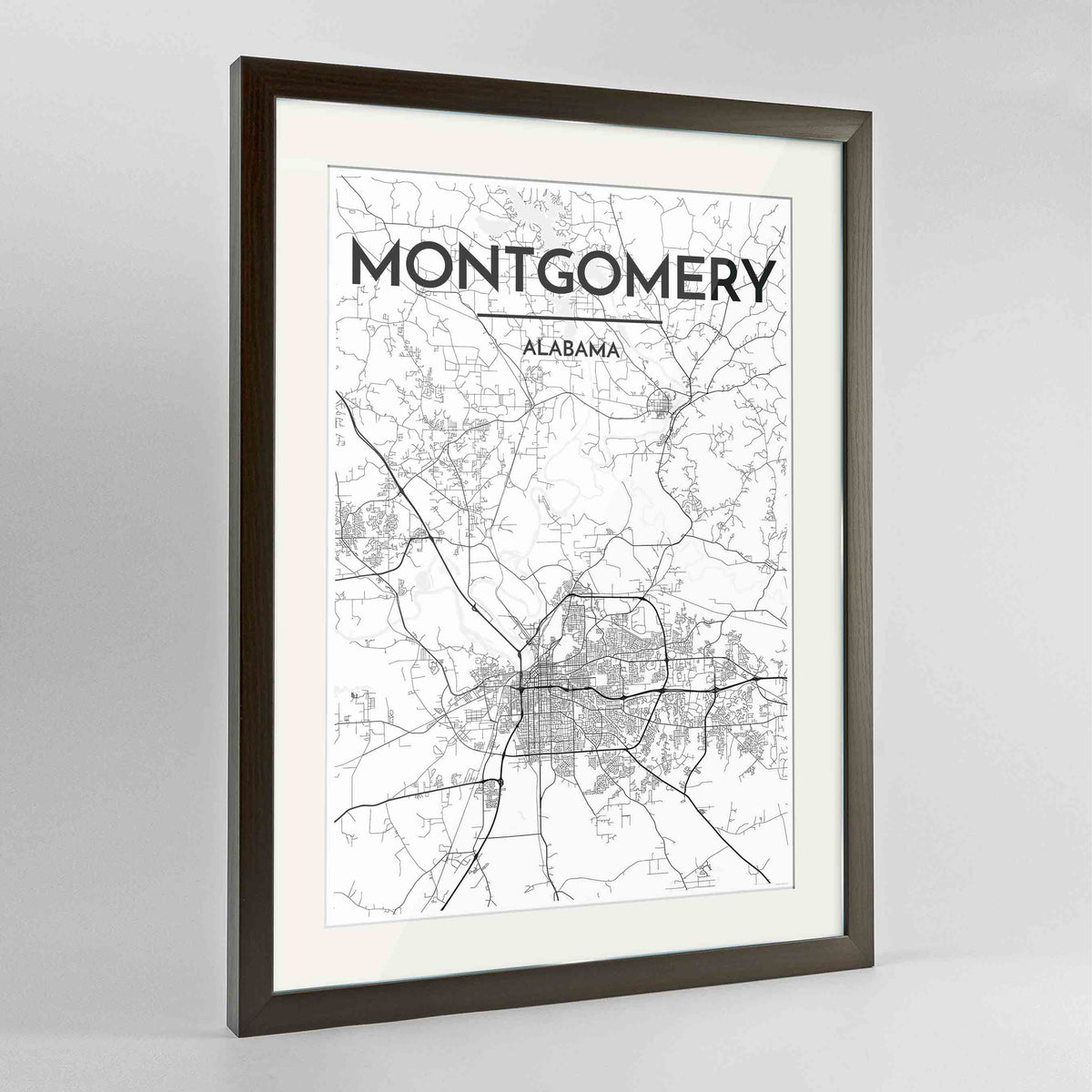 Framed Montgomery Map Art Print 24x36&quot; Contemporary Walnut frame Point Two Design Group