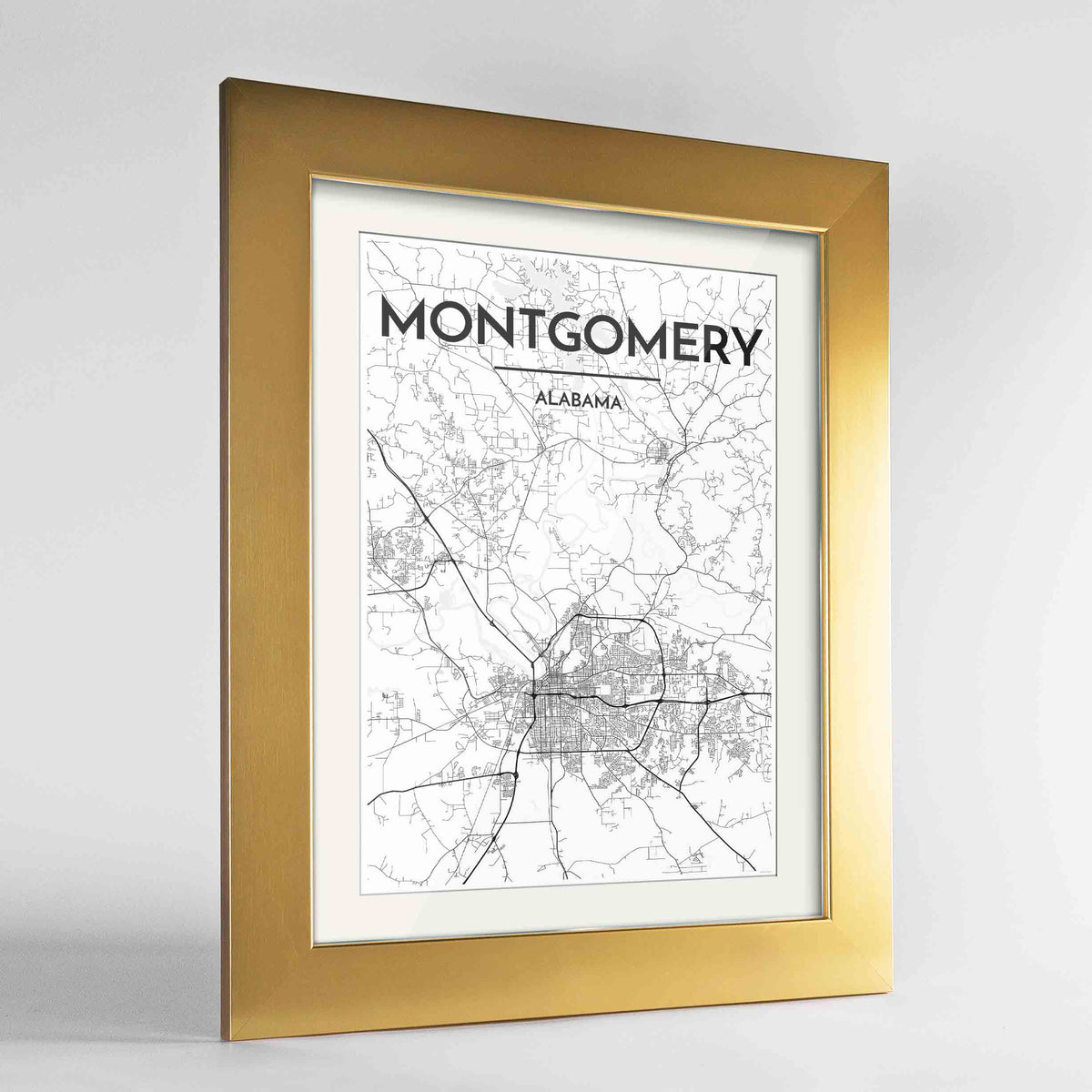 Framed Montgomery Map Art Print 24x36&quot; Gold frame Point Two Design Group