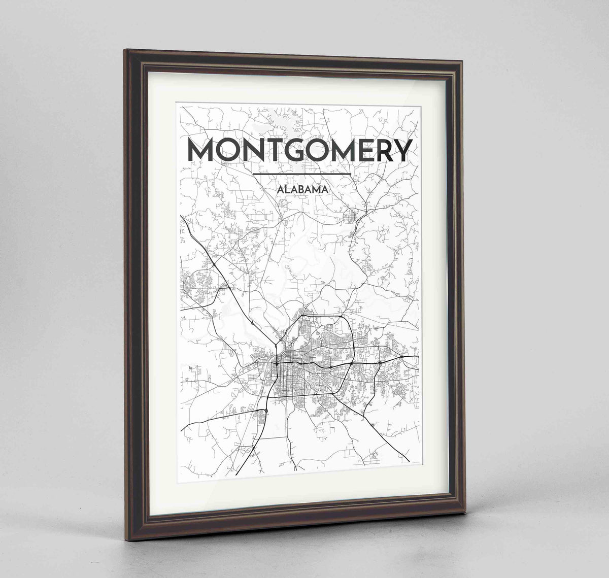 Framed Montgomery Map Art Print 24x36&quot; Traditional Walnut frame Point Two Design Group