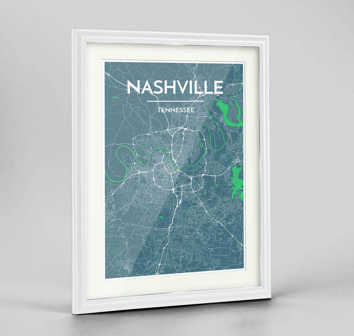 Framed Nashville Map Art Print 24x36&quot; Traditional White frame Point Two Design Group