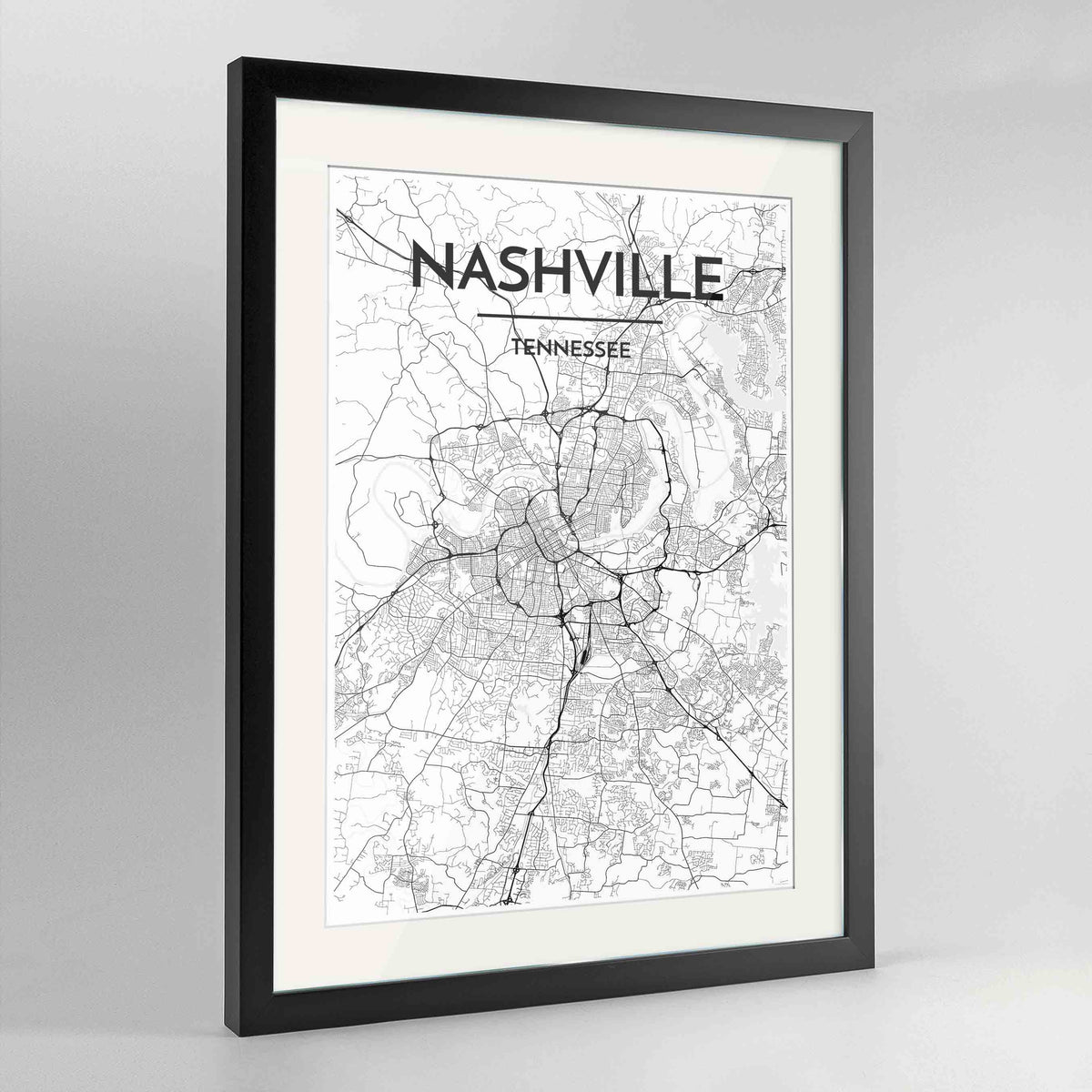 Framed Nashville Map Art Print 24x36&quot; Contemporary Black frame Point Two Design Group