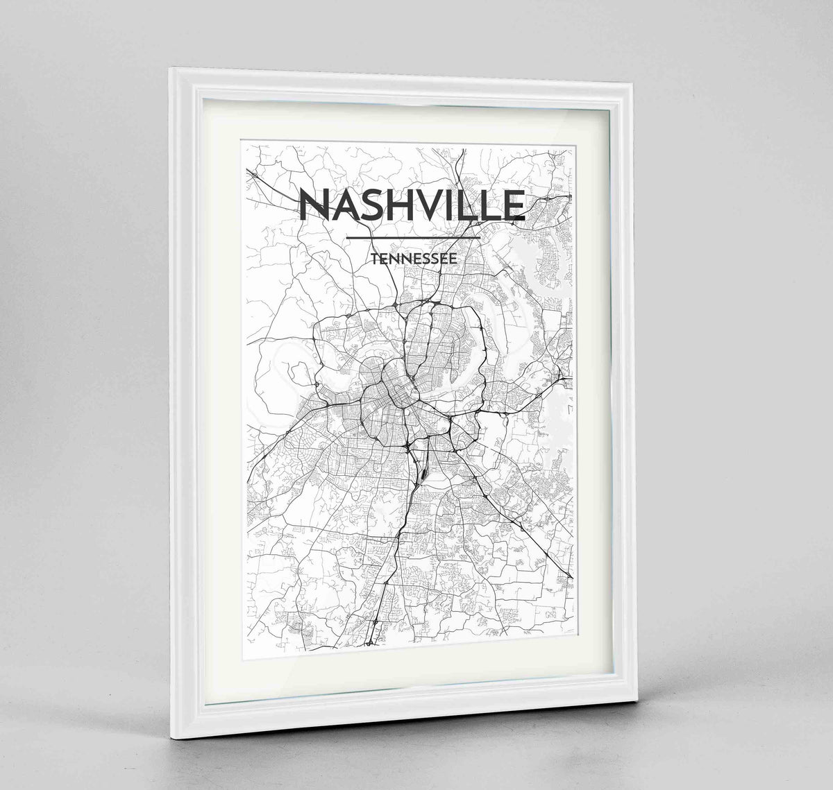 Framed Nashville Map Art Print 24x36&quot; Traditional White frame Point Two Design Group