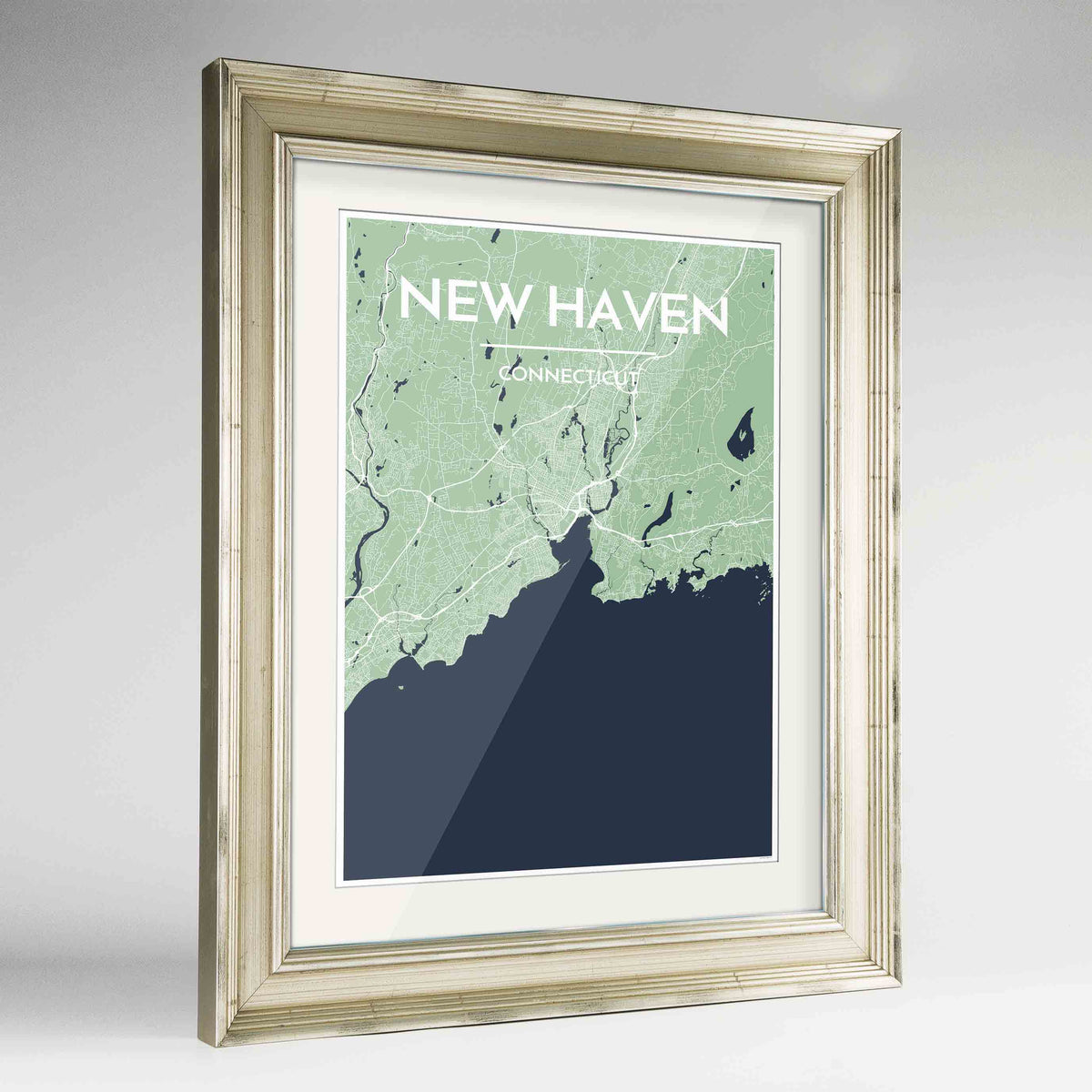 Framed New Haven Map Art Print 24x36&quot; Champagne frame Point Two Design Group