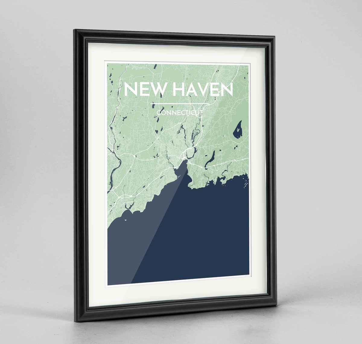 Framed New Haven Map Art Print 24x36&quot; Traditional Black frame Point Two Design Group
