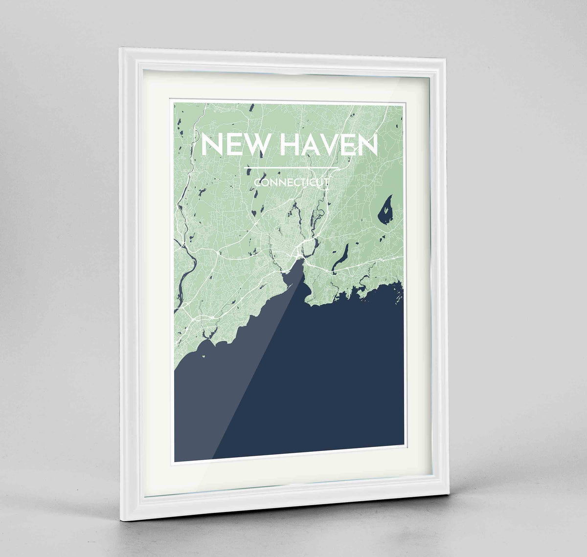 Framed New Haven Map Art Print 24x36&quot; Traditional White frame Point Two Design Group