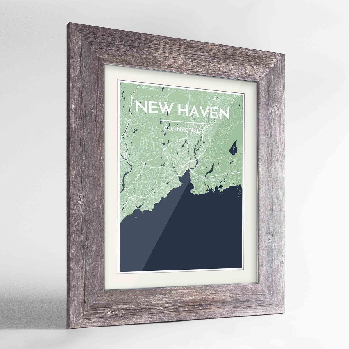 Framed New Haven Map Art Print 24x36&quot; Western Grey frame Point Two Design Group