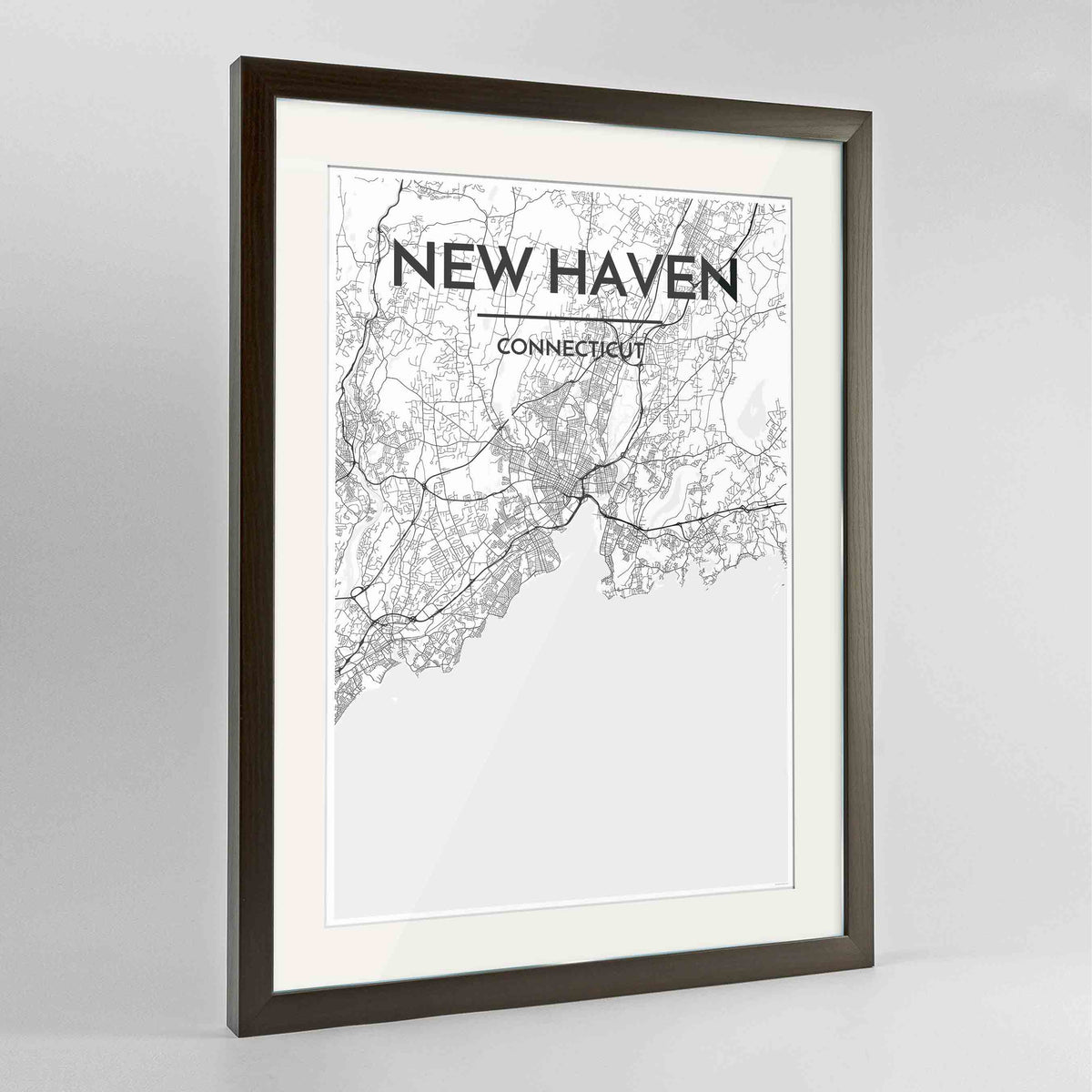 Framed New Haven Map Art Print 24x36&quot; Contemporary Walnut frame Point Two Design Group
