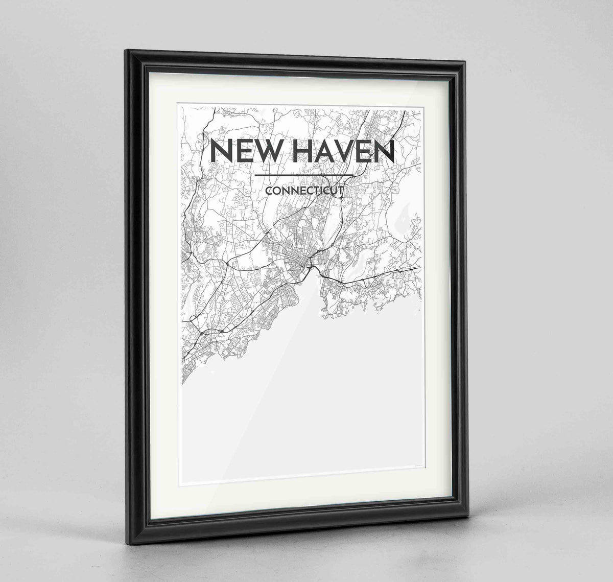 Framed New Haven Map Art Print 24x36&quot; Traditional Black frame Point Two Design Group