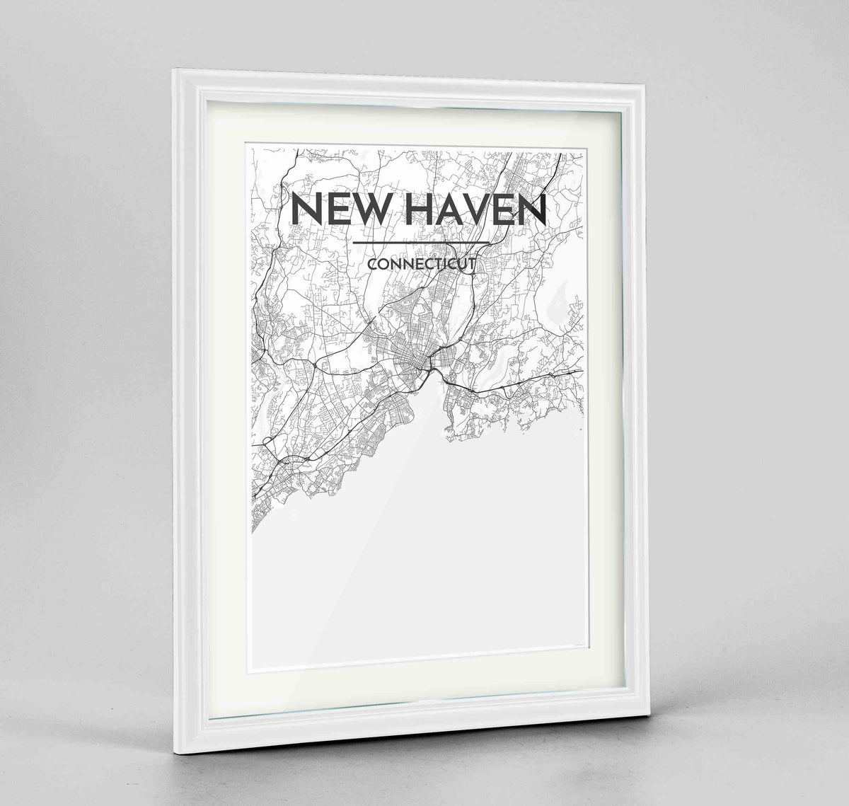 Framed New Haven Map Art Print 24x36&quot; Traditional White frame Point Two Design Group