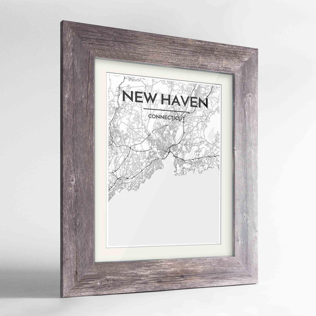Framed New Haven Map Art Print 24x36&quot; Western Grey frame Point Two Design Group