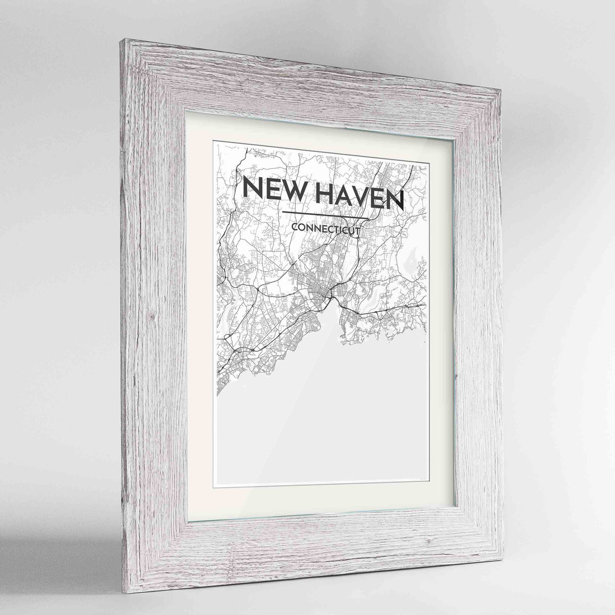 Framed New Haven Map Art Print 24x36&quot; Western White frame Point Two Design Group