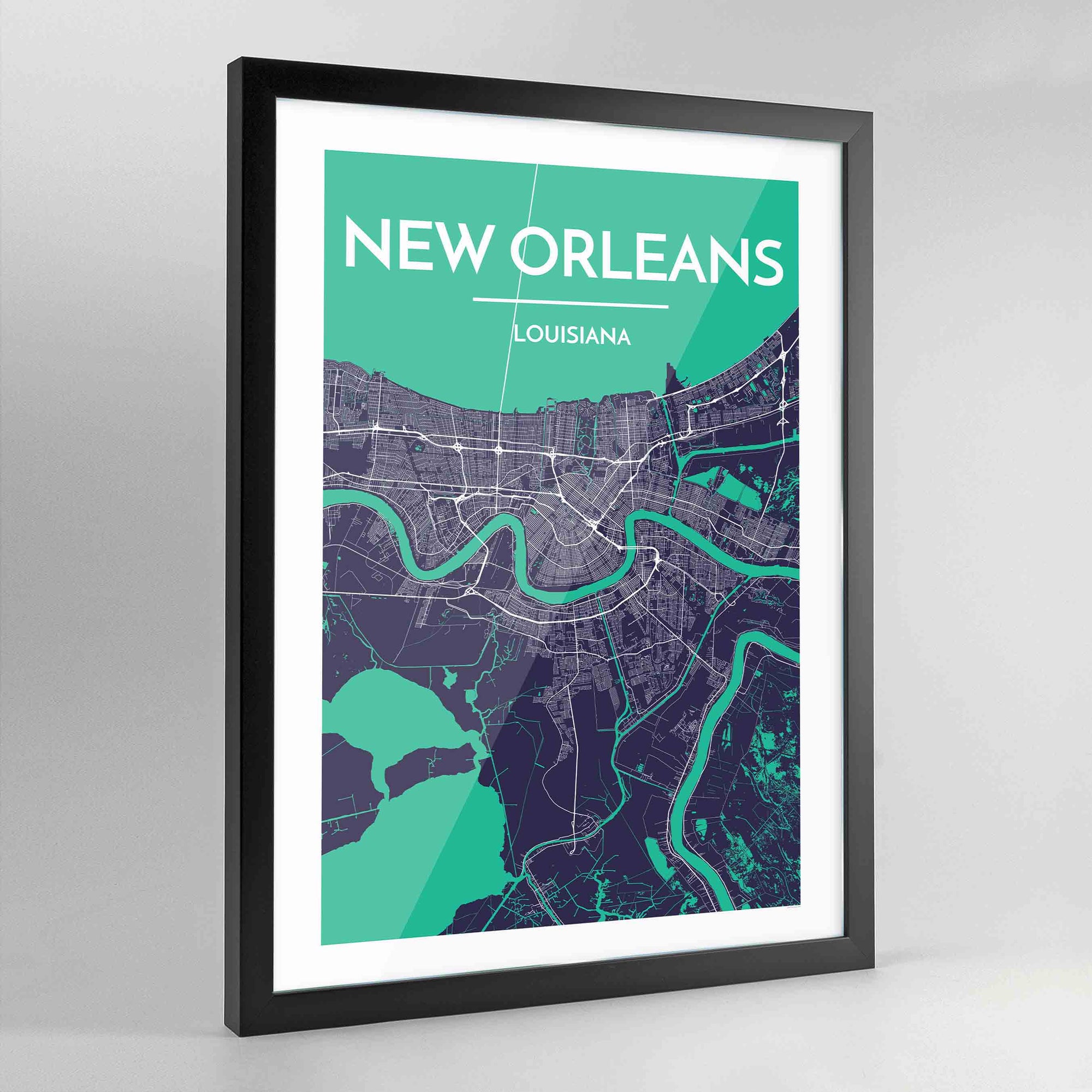 Framed New Orleans City Map Art Print - Point Two Design