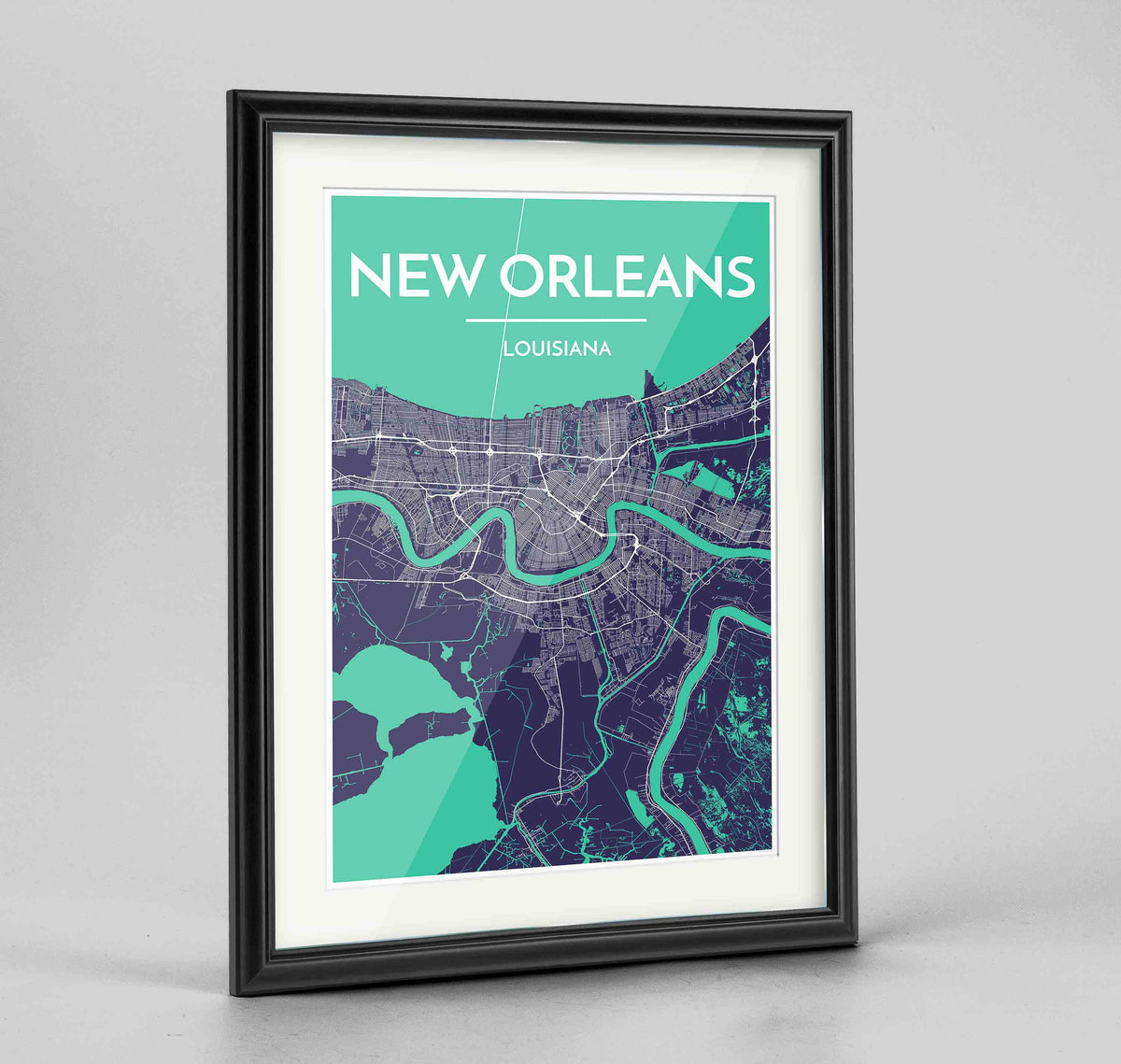 Framed New Orleans Map Art Print 24x36&quot; Traditional Black frame Point Two Design Group