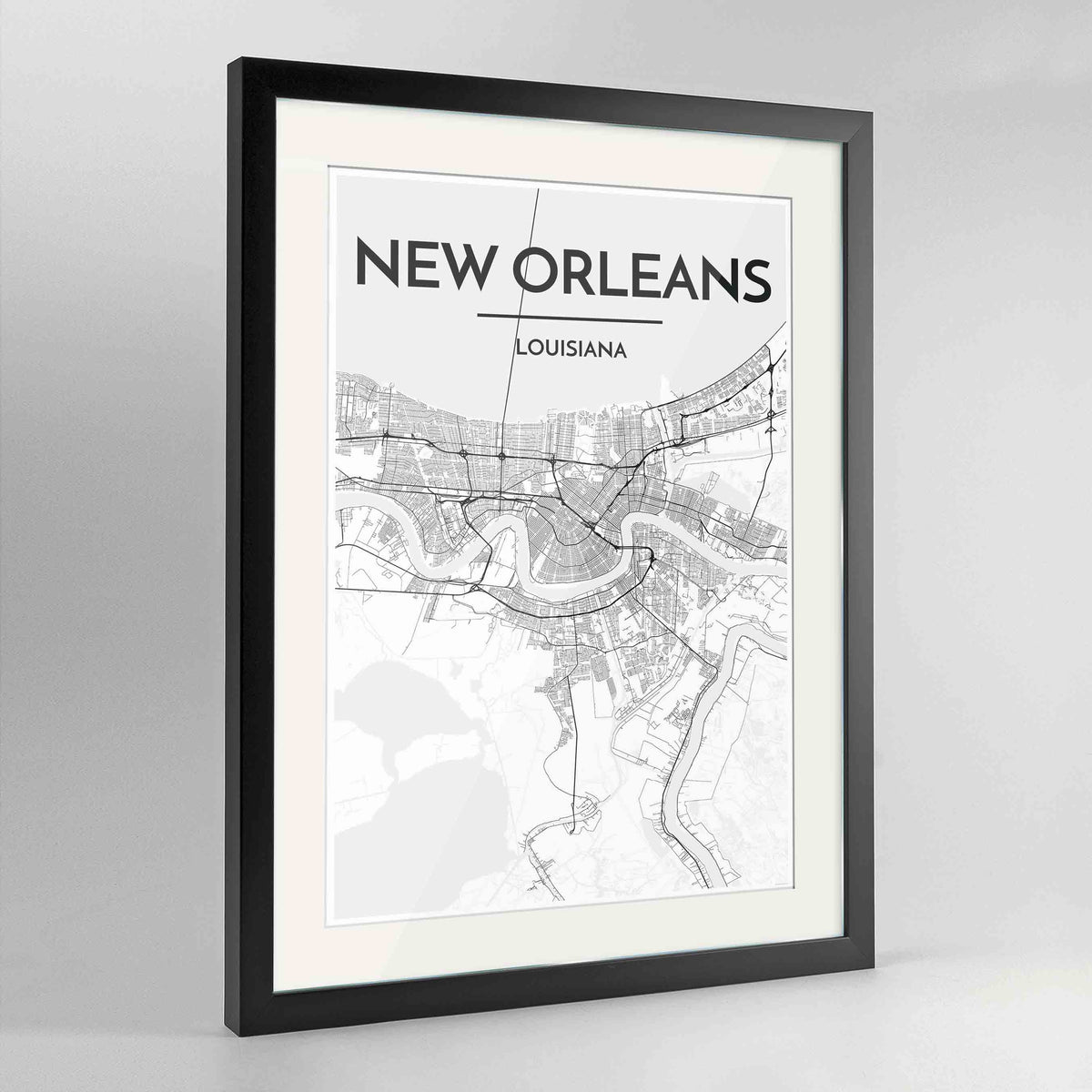 Framed New Orleans Map Art Print 24x36&quot; Contemporary Black frame Point Two Design Group