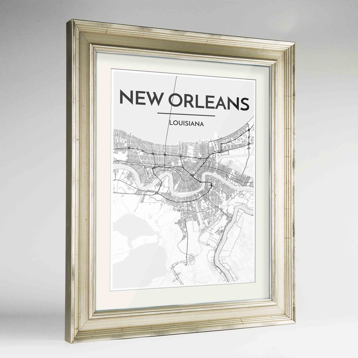 Framed New Orleans Map Art Print 24x36&quot; Champagne frame Point Two Design Group