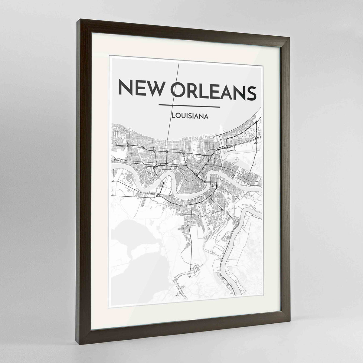 Framed New Orleans Map Art Print 24x36&quot; Contemporary Walnut frame Point Two Design Group