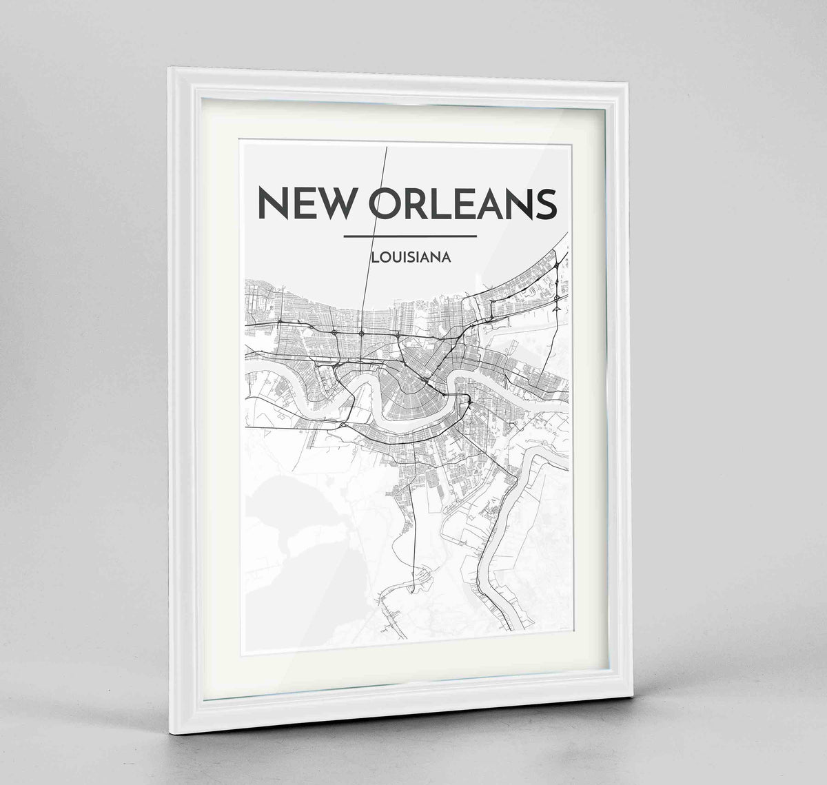 Framed New Orleans Map Art Print 24x36&quot; Traditional White frame Point Two Design Group