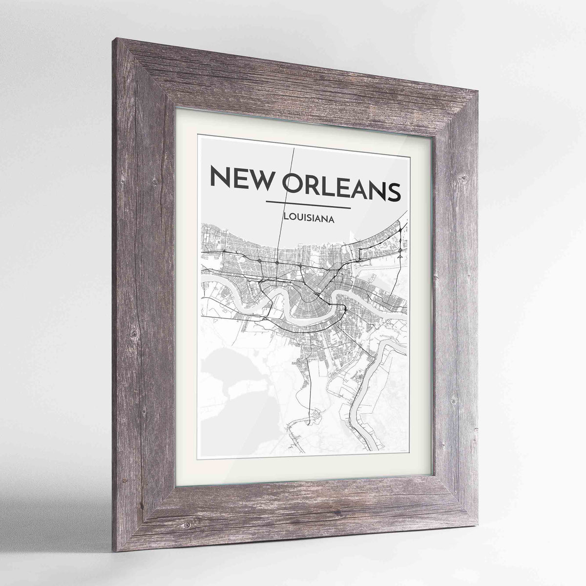 Framed New Orleans Map Art Print 24x36&quot; Western Grey frame Point Two Design Group