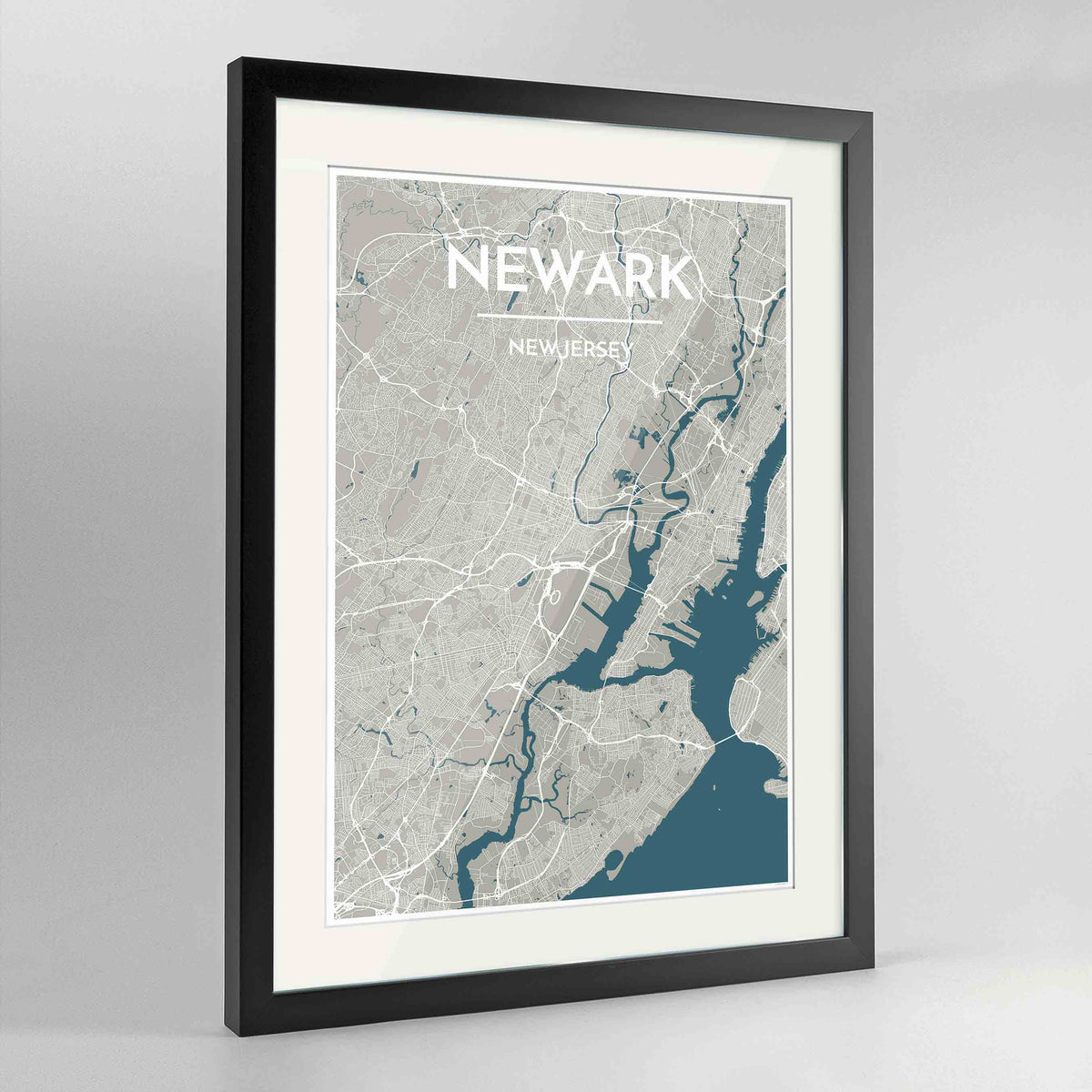 Framed Newark Map Art Print 24x36&quot; Contemporary Black frame Point Two Design Group