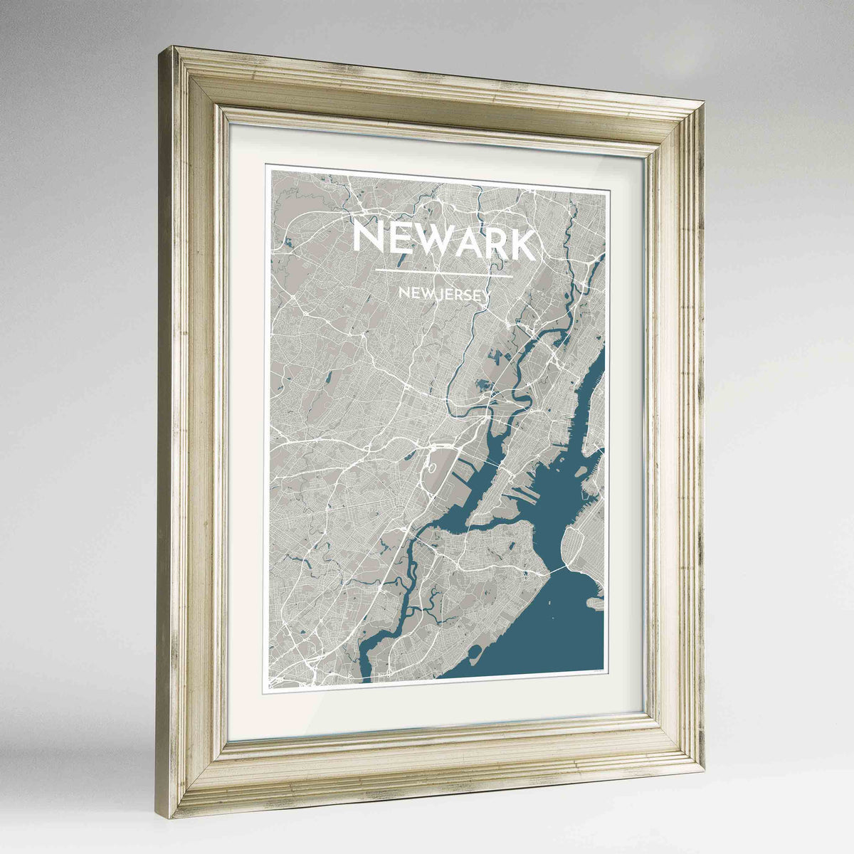 Framed Newark Map Art Print 24x36&quot; Champagne frame Point Two Design Group