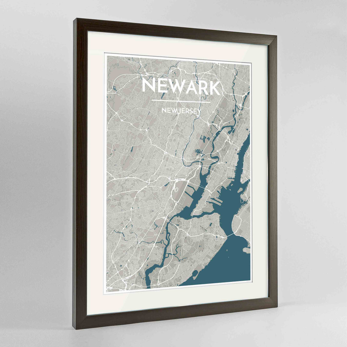 Framed Newark Map Art Print 24x36&quot; Contemporary Walnut frame Point Two Design Group