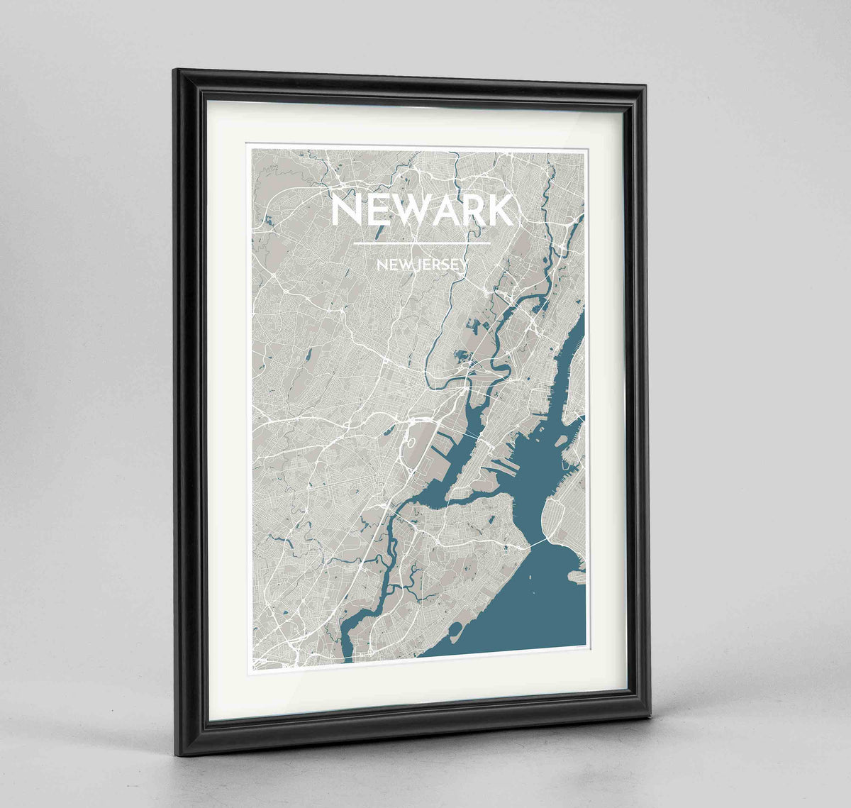 Framed Newark Map Art Print 24x36&quot; Traditional Black frame Point Two Design Group