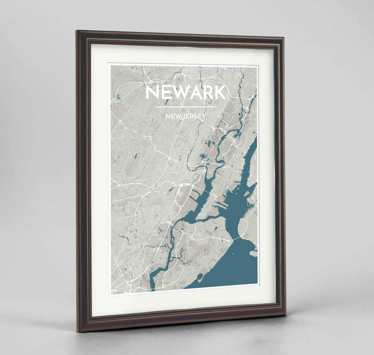 Framed Newark Map Art Print 24x36&quot; Traditional Walnut frame Point Two Design Group