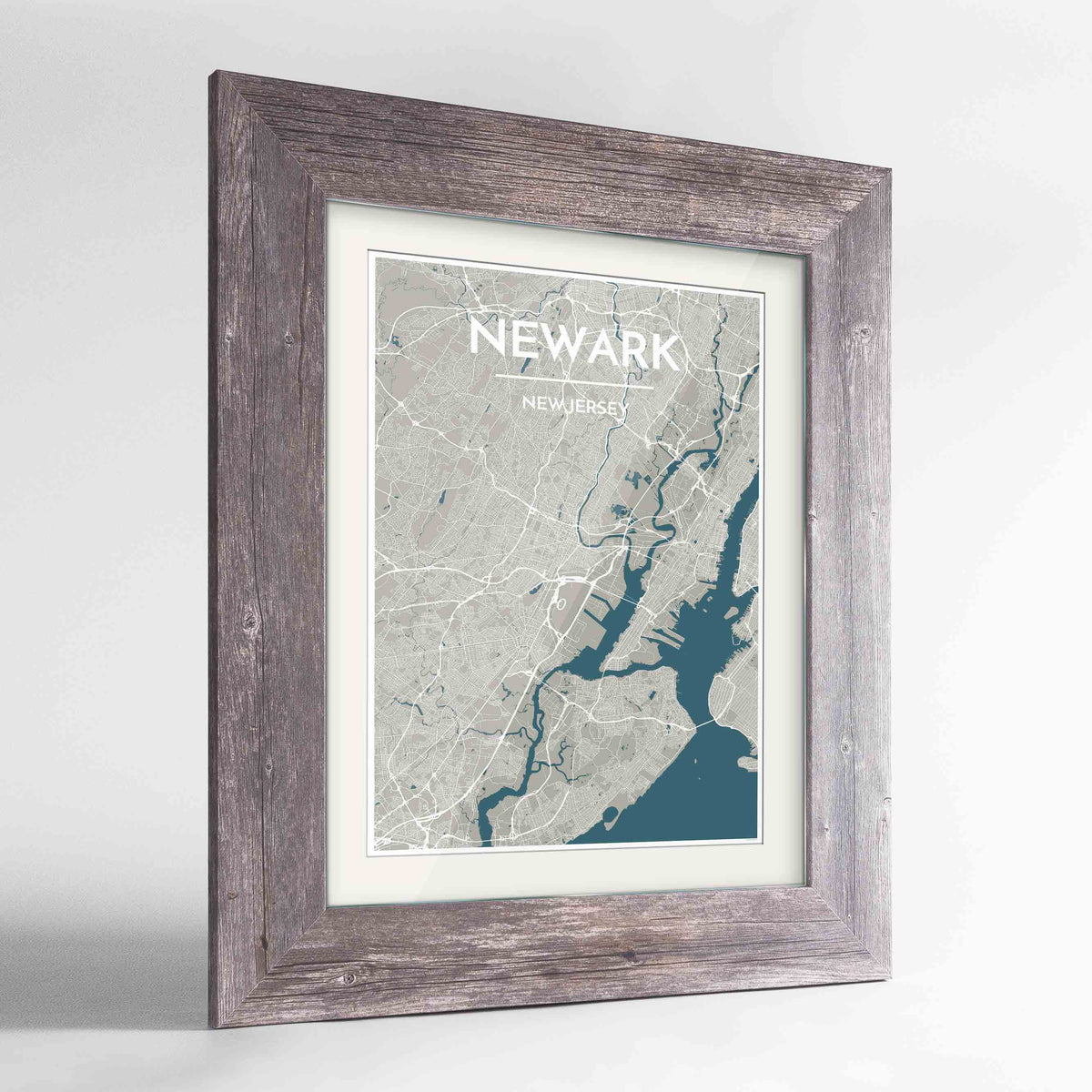 Framed Newark Map Art Print 24x36&quot; Western Grey frame Point Two Design Group