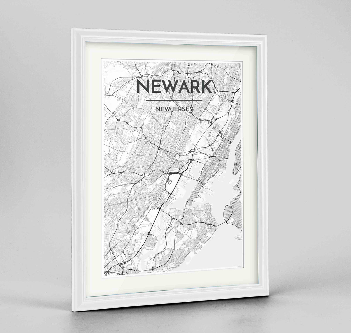 Framed Newark Map Art Print 24x36&quot; Traditional White frame Point Two Design Group